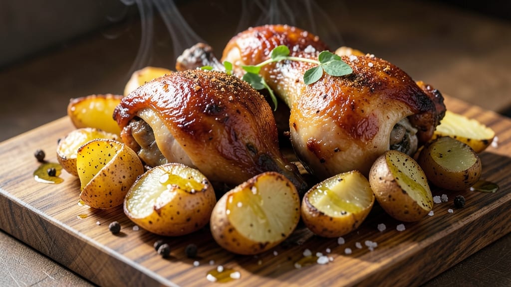 Baked Chicken Legs and Potatoes Recipe: Crispy Skin, Fluffy Spuds in One Pan