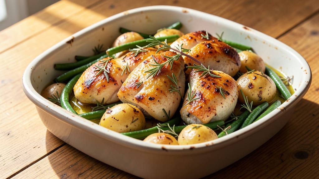 Baked Chicken With Potatoes and Green Beans Recipe: One-Pan Roast With Golden Crisp Edges