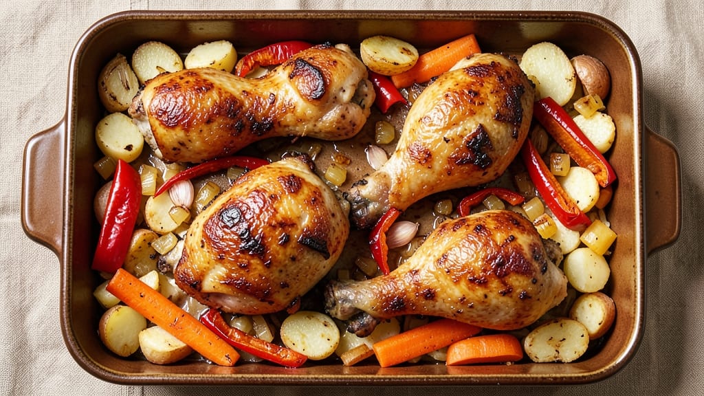 Baked Chicken Legs With Vegetables Recipe: Crispy Skin and Roasted Veggie Harmony