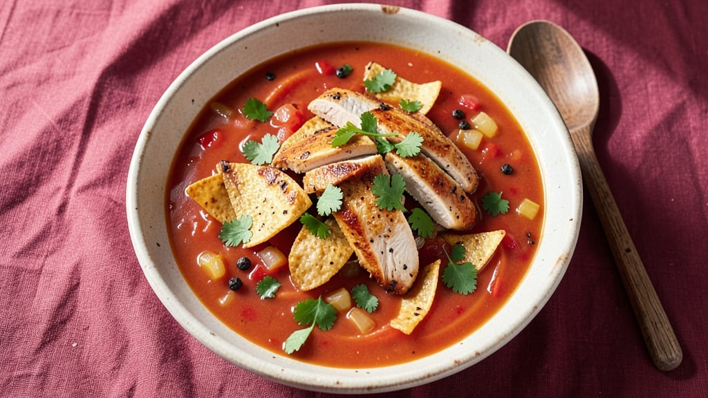 Barefoot Contessa's Chicken Tortilla Soup Recipe: Spiced Tomato-Basil Broth with Crispy Tortilla Strips