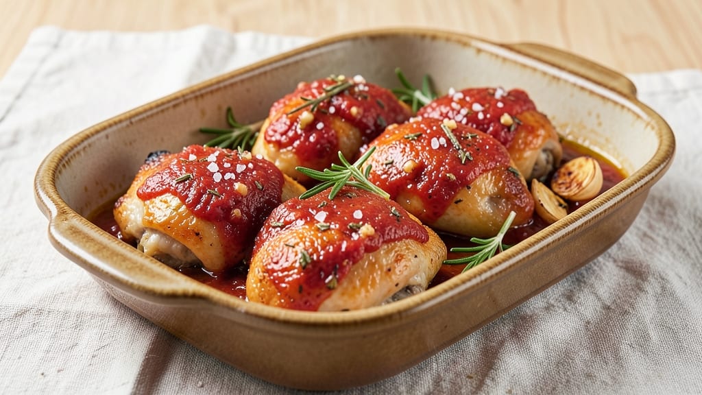 Baked Chicken Thighs in Tomato Sauce Recipe: Herbed Sauce Simmered to Rich Perfection