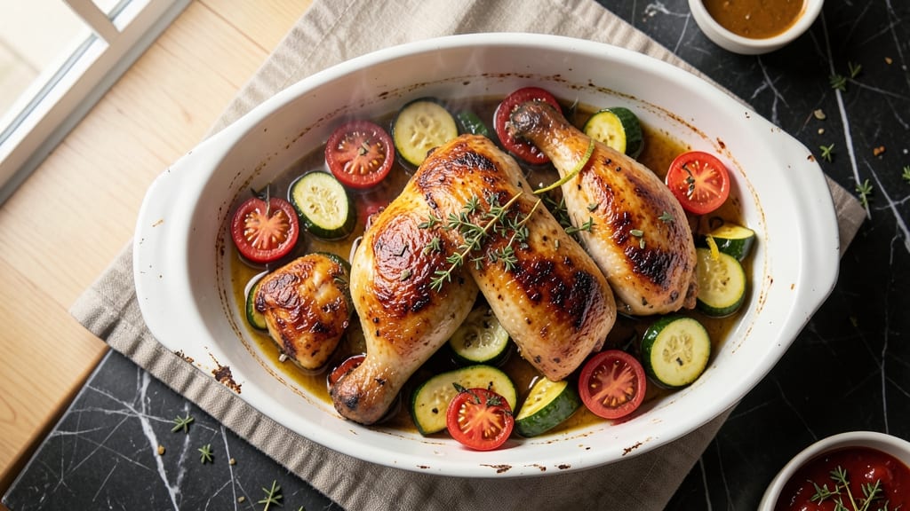 Baked Chicken Zucchini Tomato Recipe: Herb-Infused Roast With Blistered Veggies