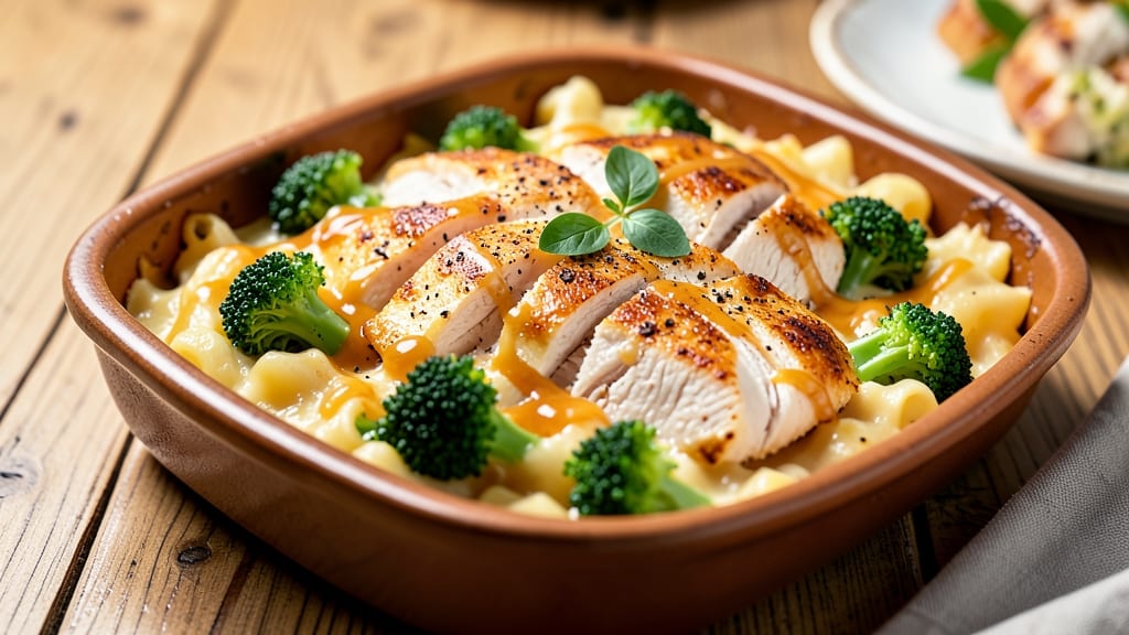 Baked Mac And Cheese With Chicken And Broccoli Recipe: One-Dish Comfort With Crispy Top and Melty Pulls