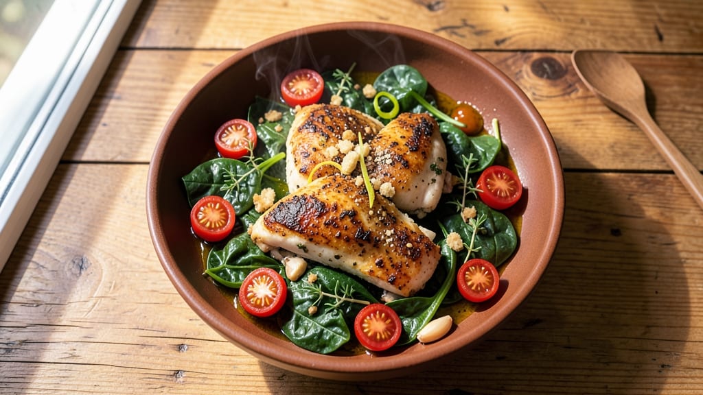 Baked Chicken, Spinach, and Tomato Recipe: Herb-Infused One-Pan Bistro Masterpiece