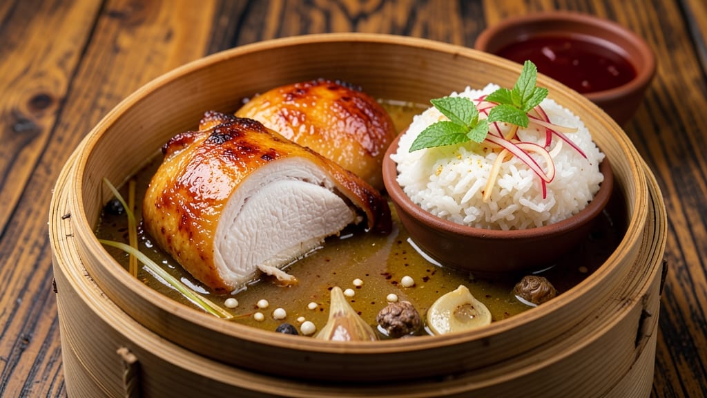 Authentic Singapore Chicken Rice Recipe: Fragrant Pandan-Infused Poaching Broth
