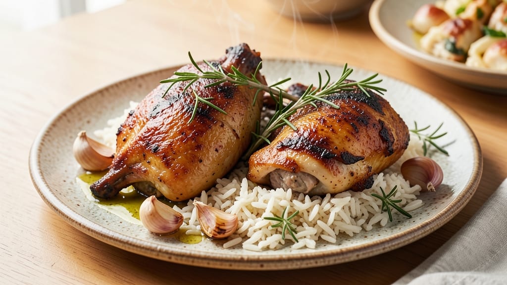 Baked Chicken Quarters and Rice Recipe: One-Pan Crispy Skin, Fluffy Rice Harmony
