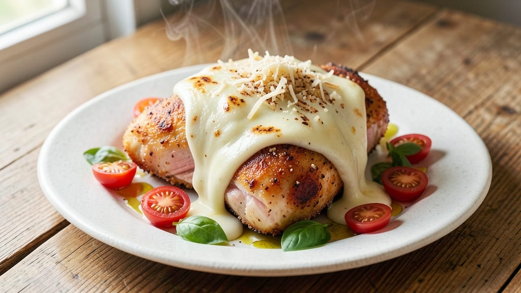 Baked Chicken Thigh Parmesan Recipe: Crispy Parmesan Crust with Melty Mozzarella Rivers
