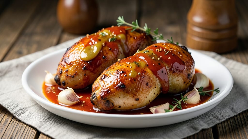 Baked Chicken With Mustard and Ketchup Recipe: Glossy Glaze That Caramelizes to Sticky Sweetness