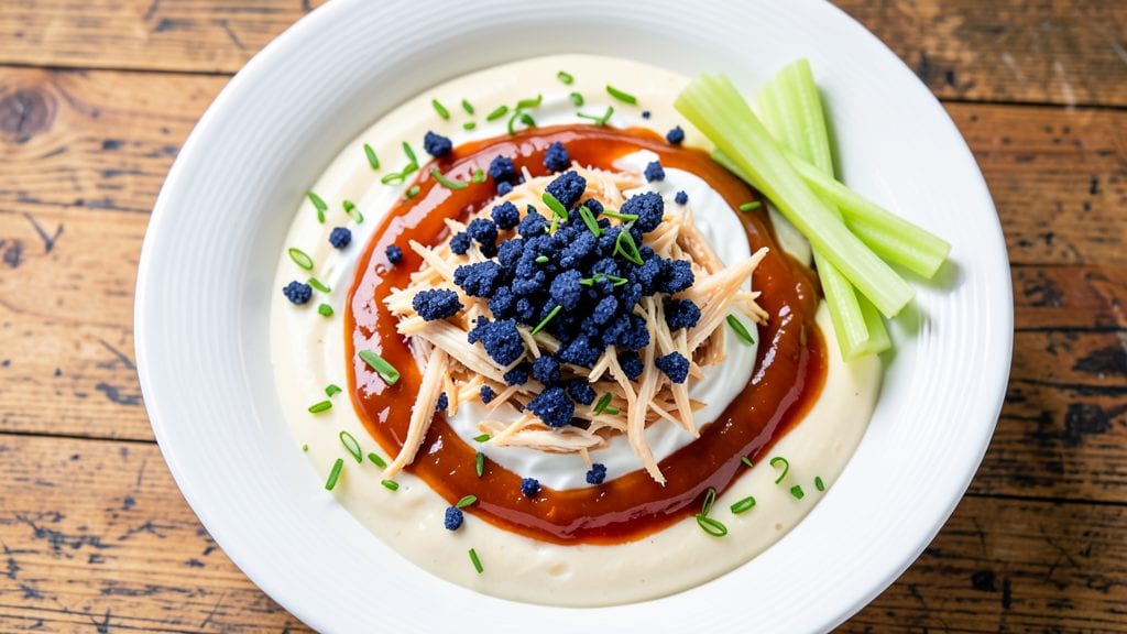 Canned Chicken Wing Dip Recipe: Crunchy Celery Crown Over Creamy Buffalo Base