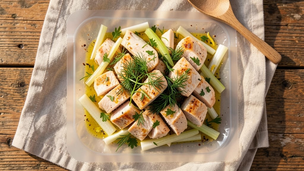 Bamboo Chicken Salad in a Pouch Recipe: Crunchy Celery-Stuffed Bites with Zesty Vinaigrette
