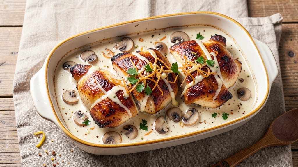 Baked Chicken Ala King Recipe: Creamy Mushroom Sauce Over Juicy Bites