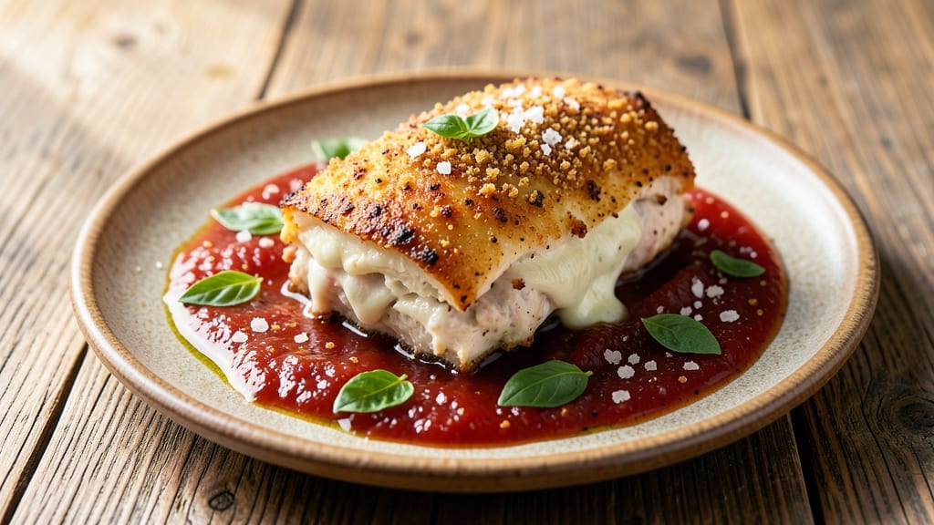 Baked Stuffed Chicken Parmesan Recipe: Crispy Parmesan Shell With Melty Mozzarella Inside