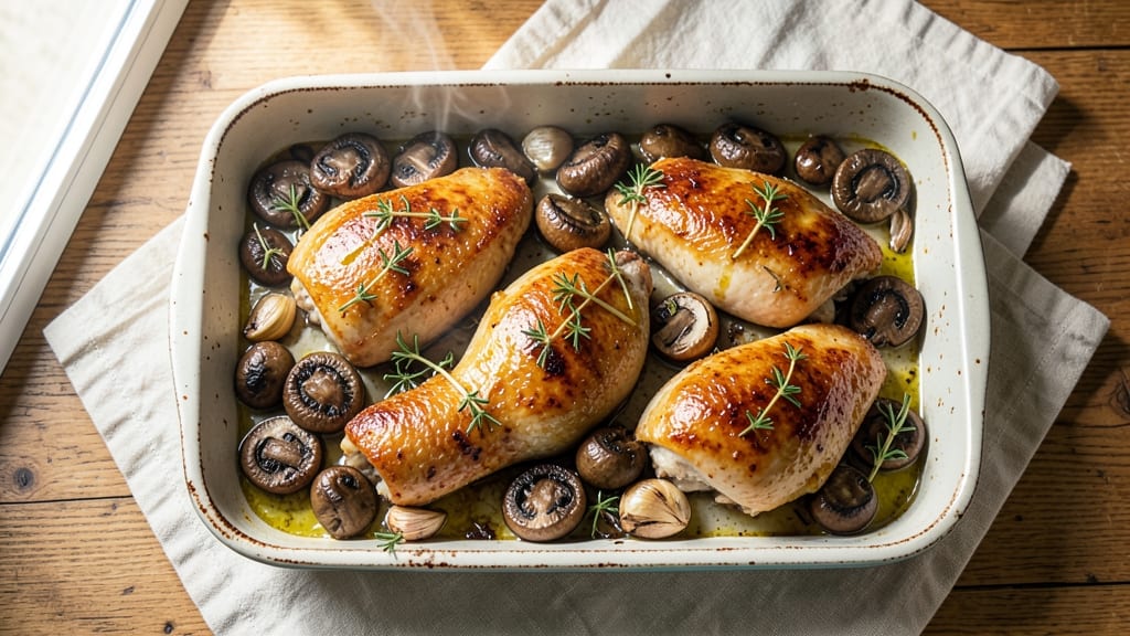 Jamie Oliver’s Chicken and Mushroom Tray Bake Recipe: One-Pan Comfort With Crispy Edges